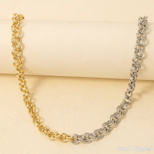 Gold Dipped Two Tone Double Link Chain Necklace