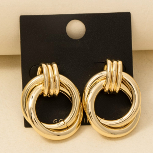 Gold Dipped Layered Door Knocker Drop Earrings