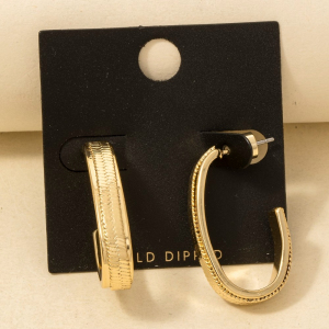 Gold Dipped Textured Oval Hoop Earrings