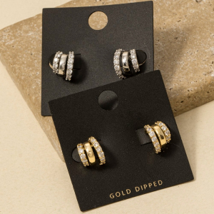 Gold Dipped Cz Pave Wide Layered Hoop Earrings