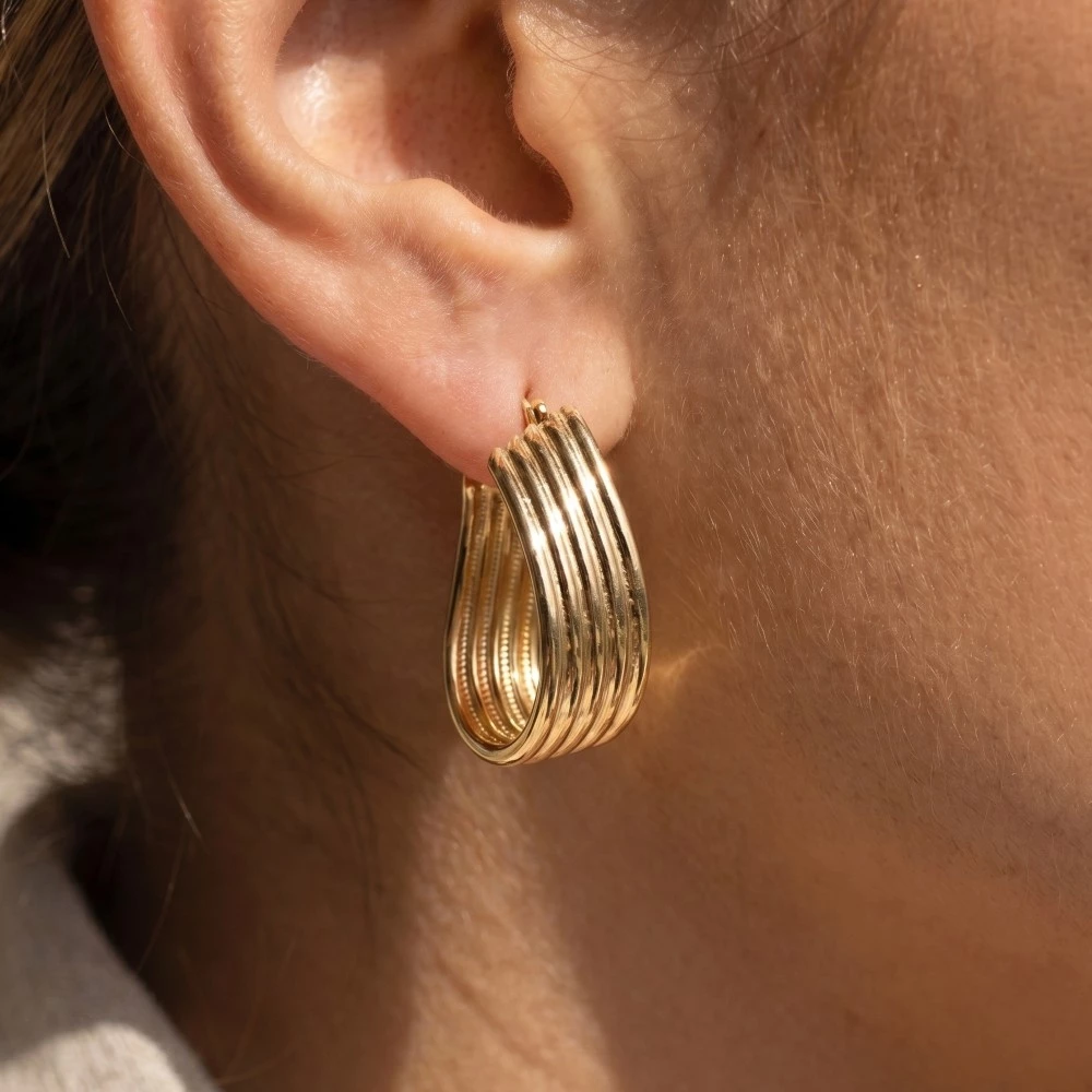 Gold Dipped 5 Row Layered Wavy Hoop Earrings