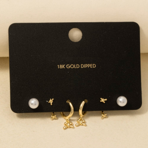 Gold Dipped Hoops And Pearl Studs Earrings Set