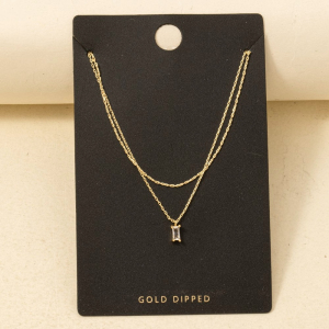 Gold Dipped Cz Baguette Layered Dainty Necklace