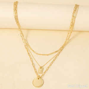 Gold Dipped Coin And Tag Pendants Layered Necklace