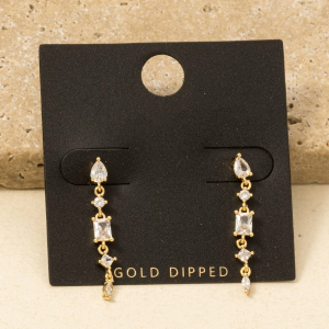 Gold Dipped Mixed Cz Chain Dangle Earrings