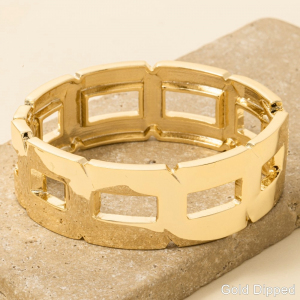 Gold Dipped Solid Square Chain Hinged Bangle Bracelet