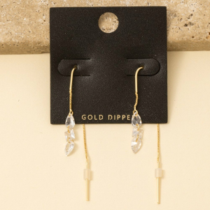 Gold Dipped Cz Gems Chain Threader Earrings