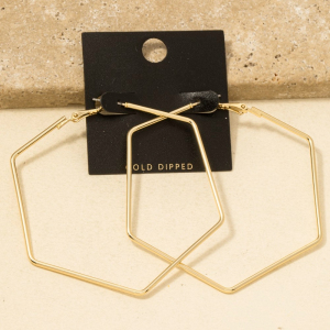 Gold Dipped 60Mm Hexagon Latch Hoop Earrings