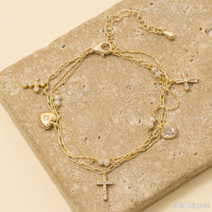 Gold Dipped Assorted Charms Dainty Chain Bracelet