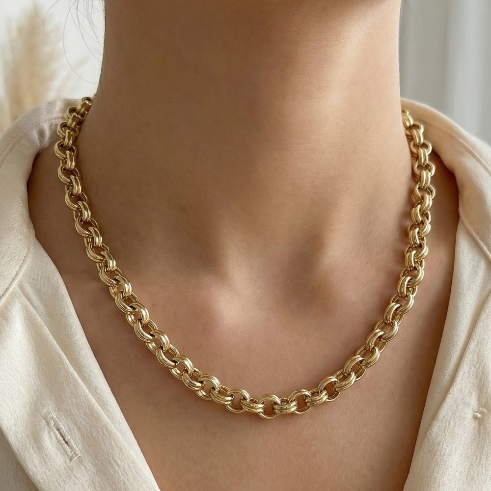 Gold Dipped Double Rolo Chain Necklace
