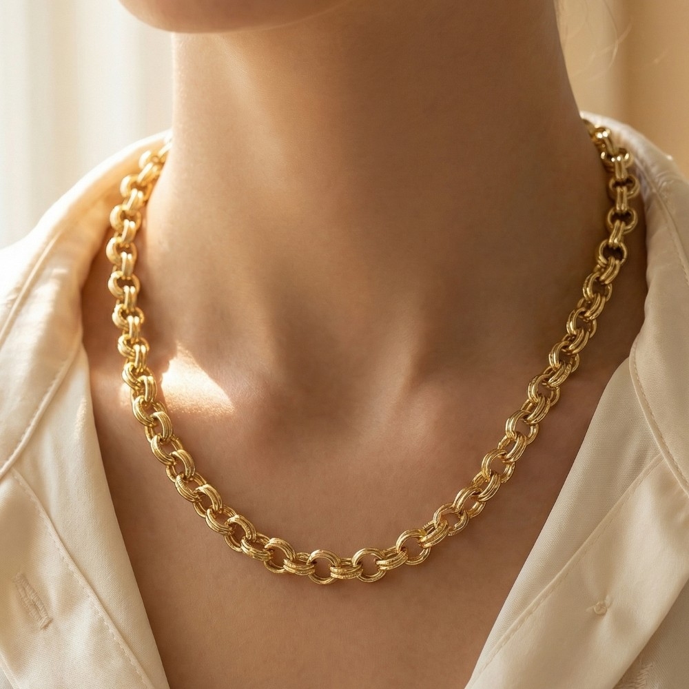 Double Rolo Chain Gold Dipped Chain Necklace