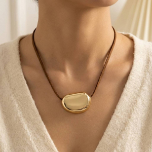 Gold Dipped Oval Pendant Corded Necklace