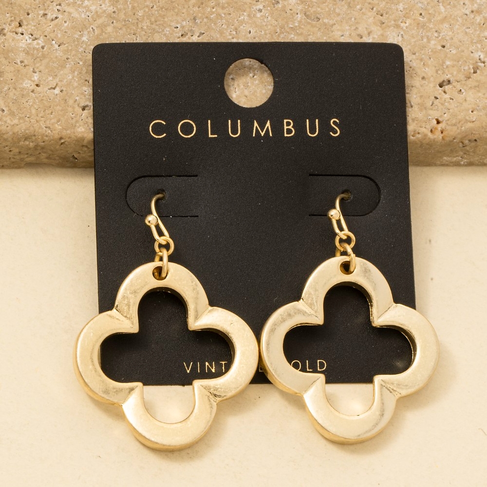 Vintage Gold Thick Clover Dangle Earrings