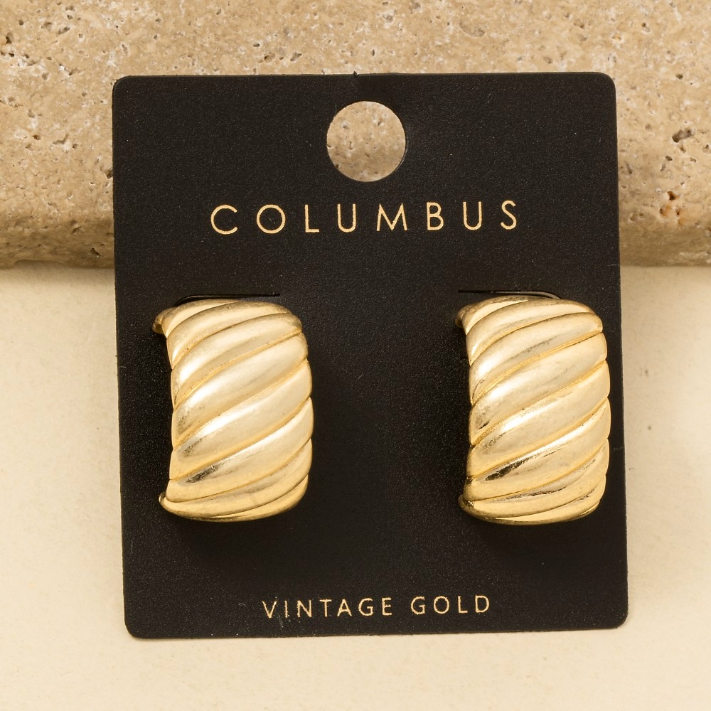 Vintage Gold Wide Chunky Wavy Hoop Earrings