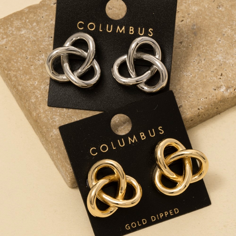 Gold Dipped Intricate Knot Stud Earrings