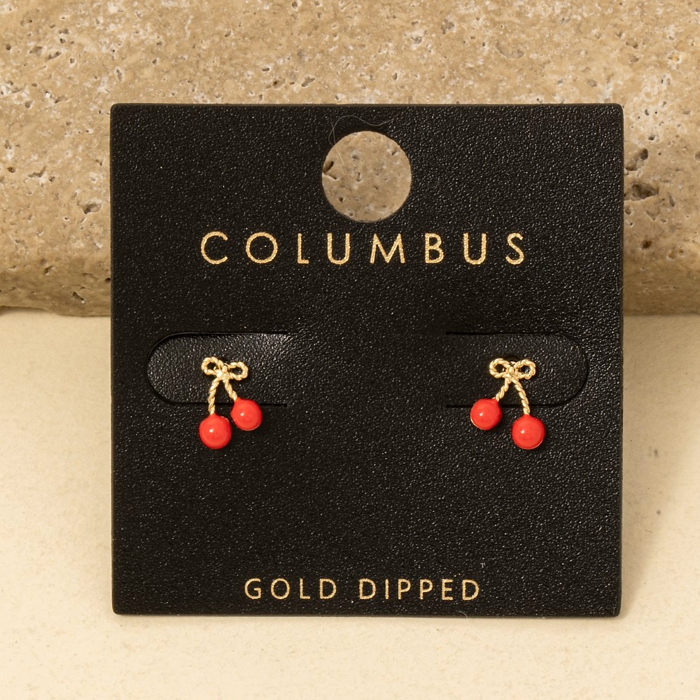 Gold Dipped Epoxy Cherry Fruit Stud Earrings