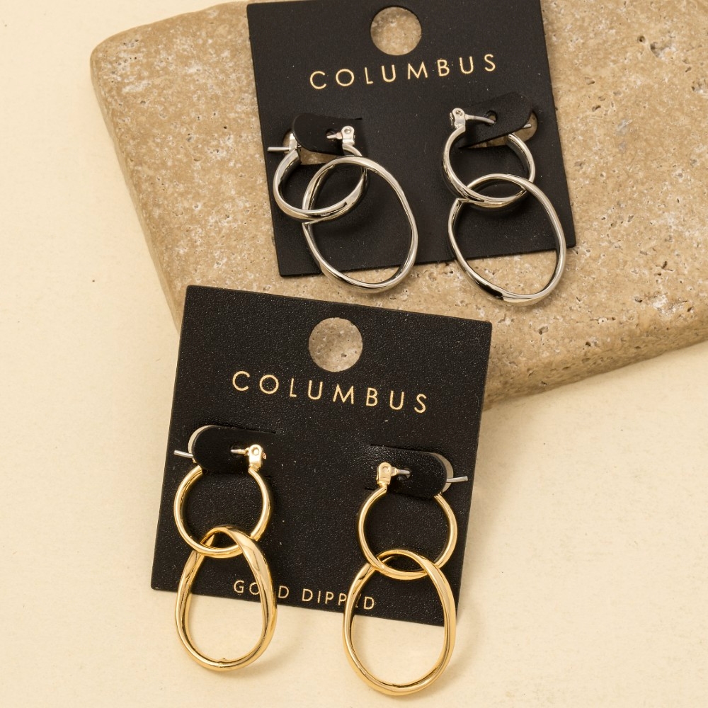 Gold Dipped Irregular Double Hoop Dangle Earrings