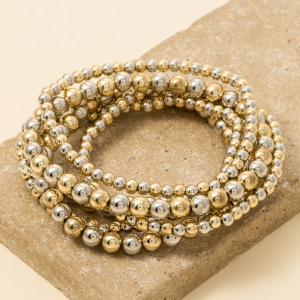 Gold And Rhodium Dipped Two Tone Beaded Bracelet Set
