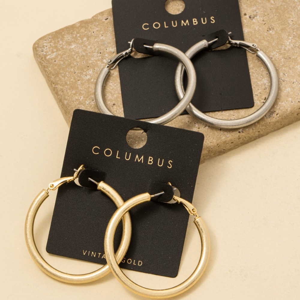 4Cm Vintage Gold Tube Hoop Earrings