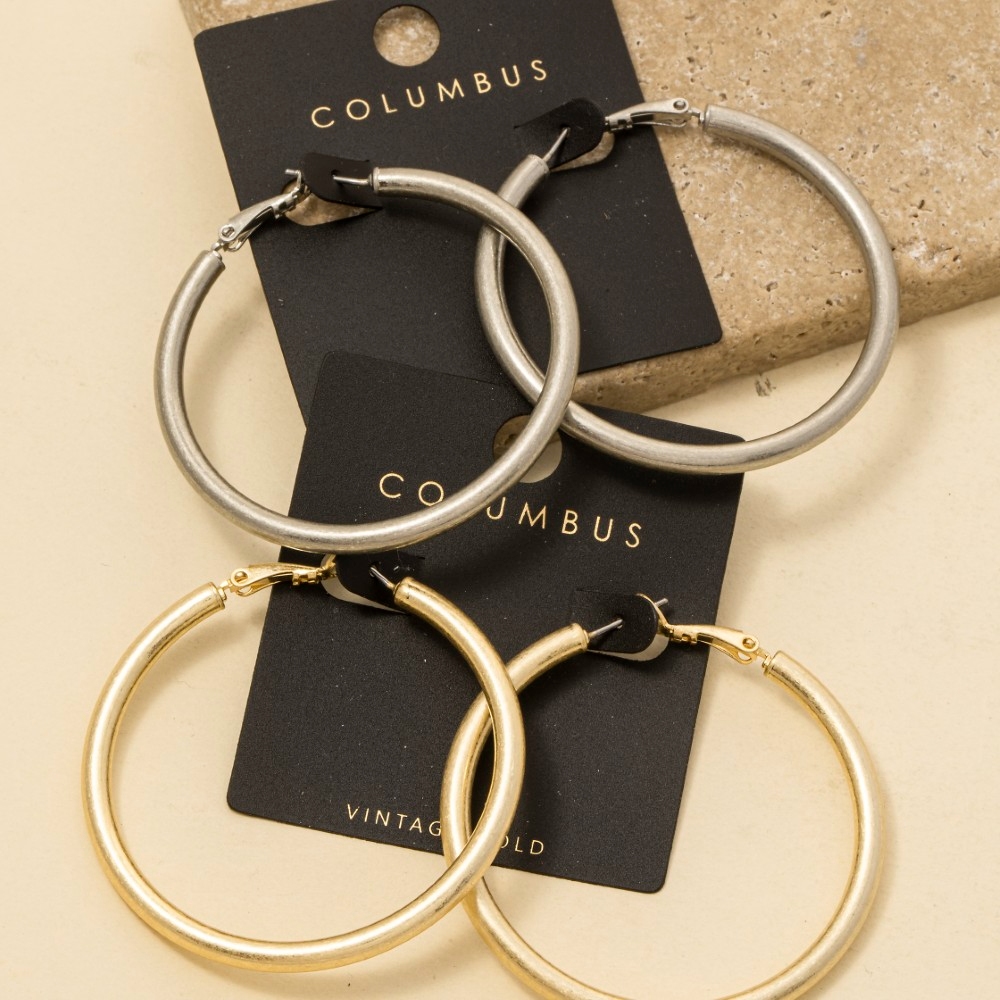 5Cm Vintage Gold Tube Hoop Earrings