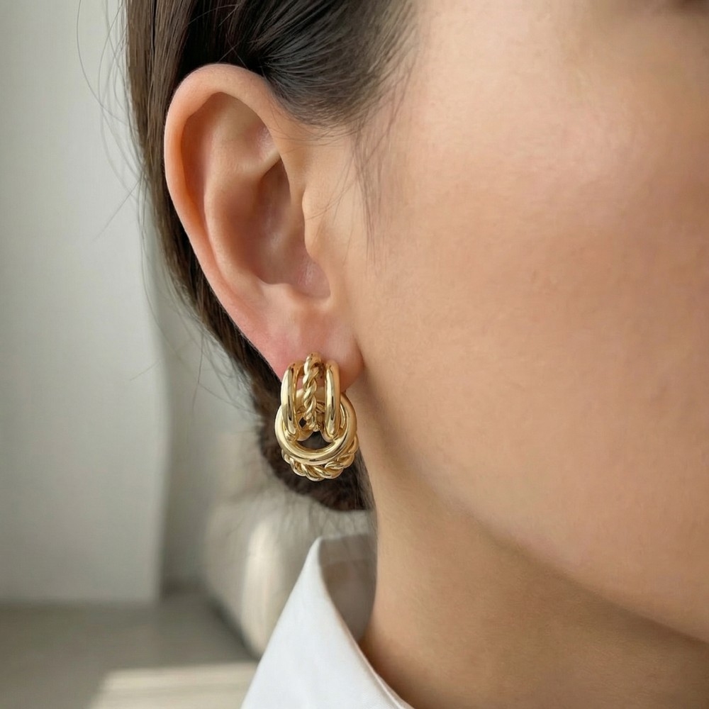 Gold Dipped Knotted Hoops Stud Earrings