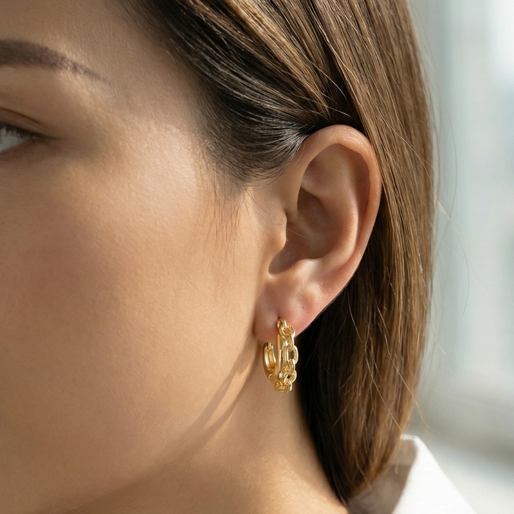 Gold Dipped Chain And Solid Layered Hoop Earrings