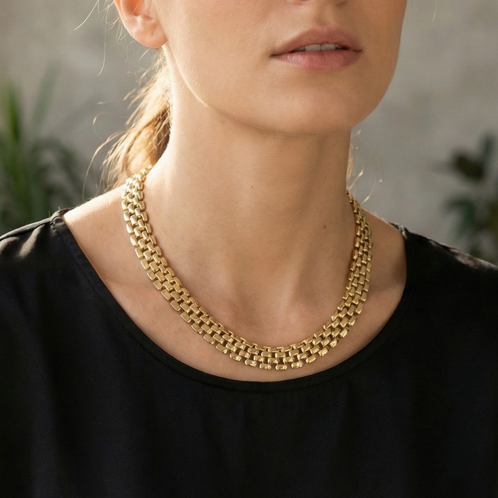 Gold Dipped Wide Watch Chain Necklace