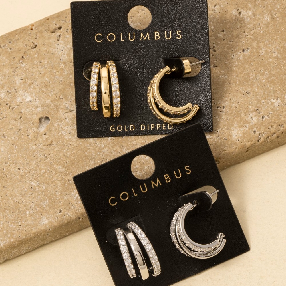 Three Layer C Hoop Cz Earrings