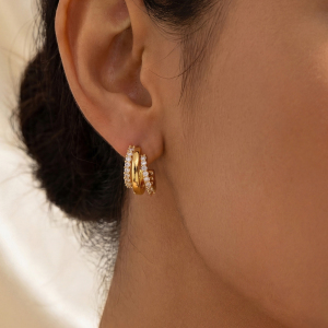 Three Layer C Hoop Cz Earrings