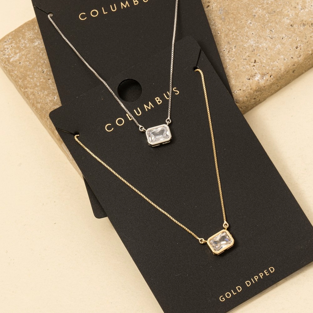 Gold Dipped Cz Baguette Pendant Necklace