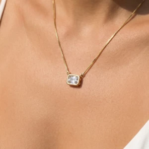 Gold Dipped Cz Baguette Pendant Necklace