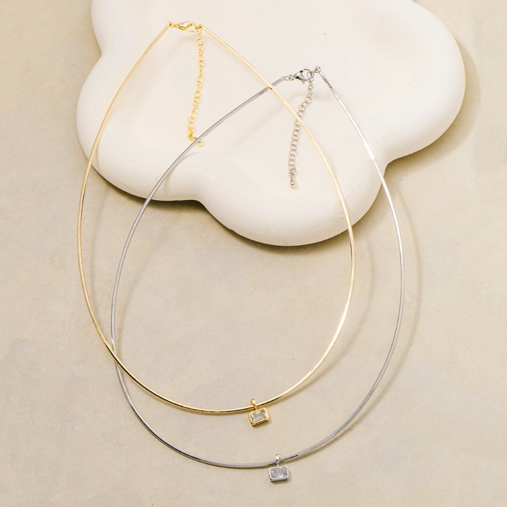 Gold Dipped Cz Baguette Pendant Choker Necklace