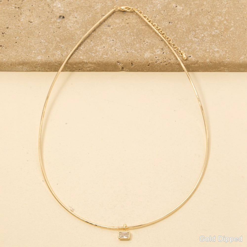 Gold Dipped Cz Baguette Pendant Choker Necklace