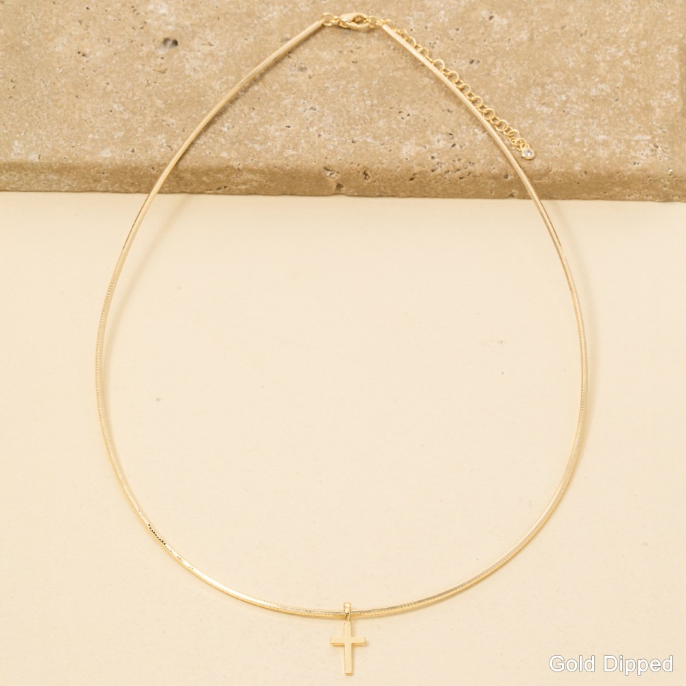 Gold Dipped Cross Pendant Choker Necklace