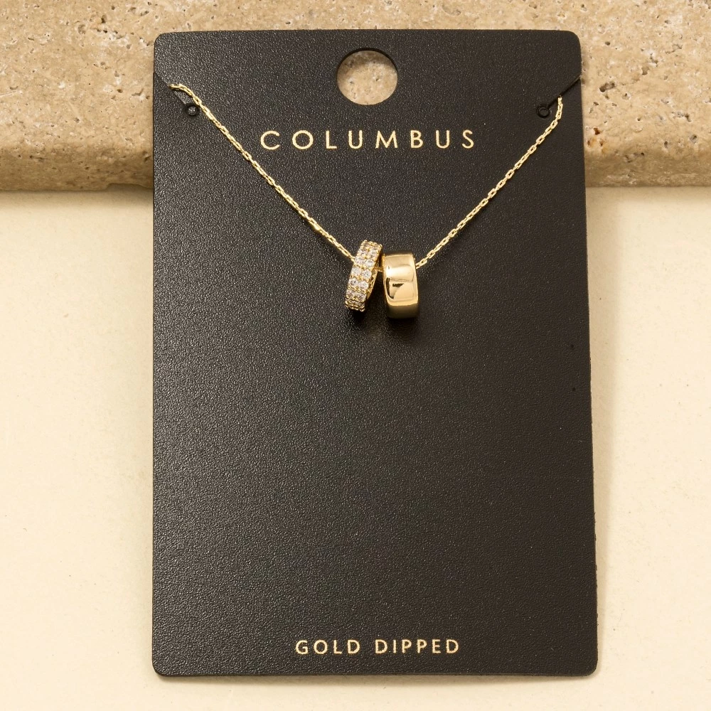 Pave Cz Double Ring Slider Necklace