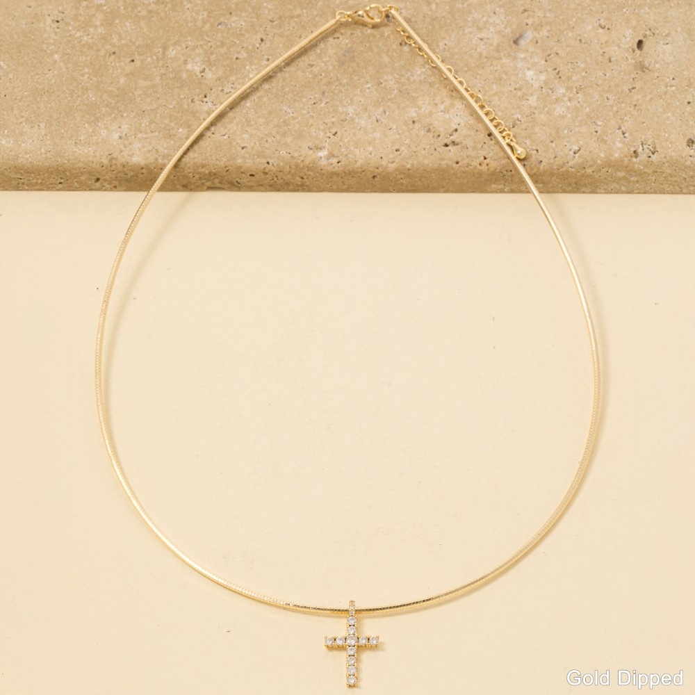 Gold Dipped Cz Cross Pendant Necklace