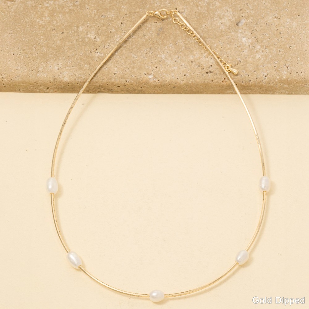 Gold Dipped Pearl Station Necklace