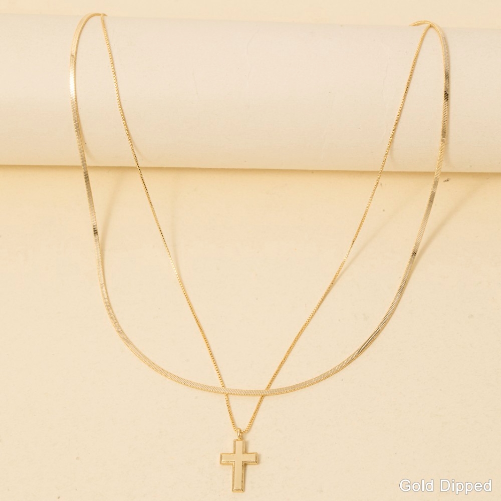 Gold Dipped Layered Cross Pendant Necklace