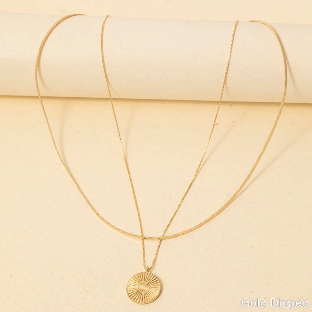 Gold Dipped Layered Disc Pendant Necklace