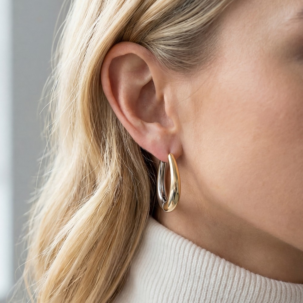 Gold Dipped Two Tone Hinge Oval Hoop Earrings