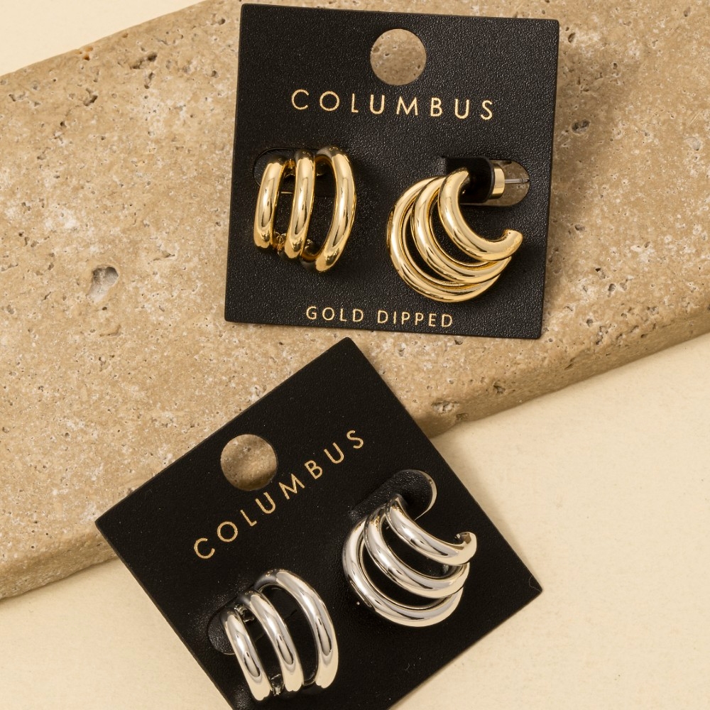 Gold Dipped Three Row Hoop Earrings
