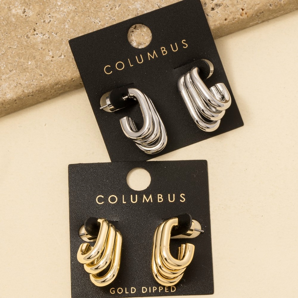 Gold Dipped Triple Layered Oval Drop Earrings