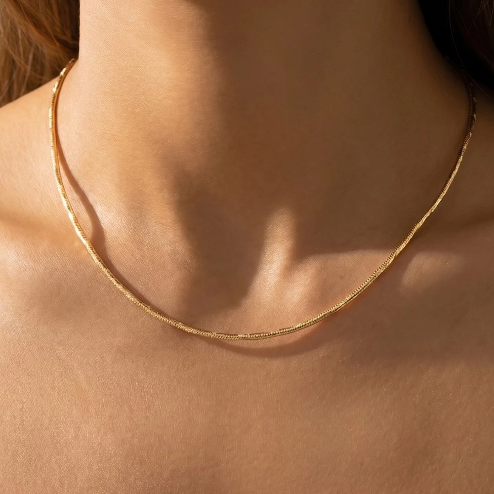 Gold Dipped Slim Flat Snake Chain Necklace