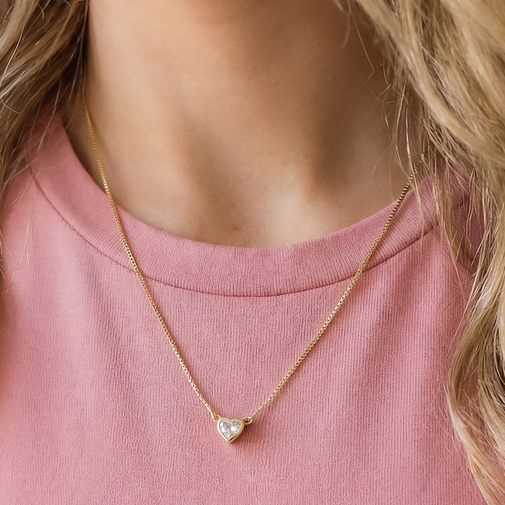 Cz Heart Pendant Gold Dipped Necklace