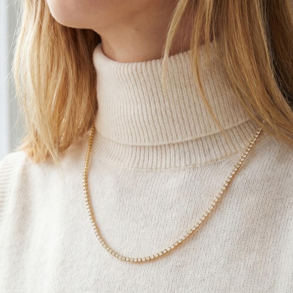 Gold Dipped Mini Cz Tennis Chain Necklace