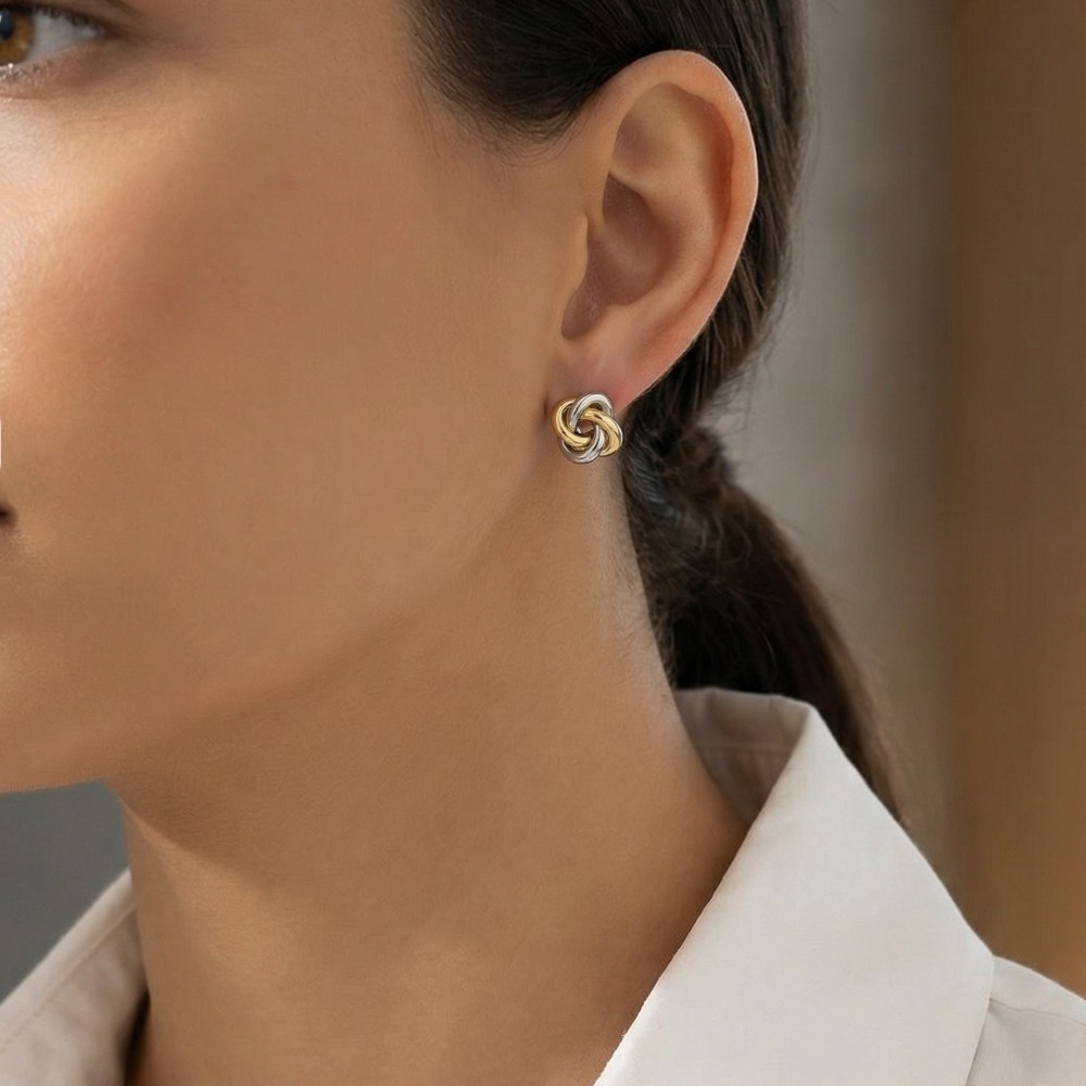 Gold Dipped Two Tone Knot Stud Earrings