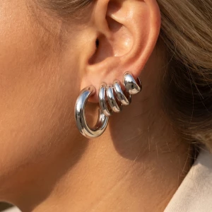 Triple Coil Stacked Open Ring Hoop Earrings
