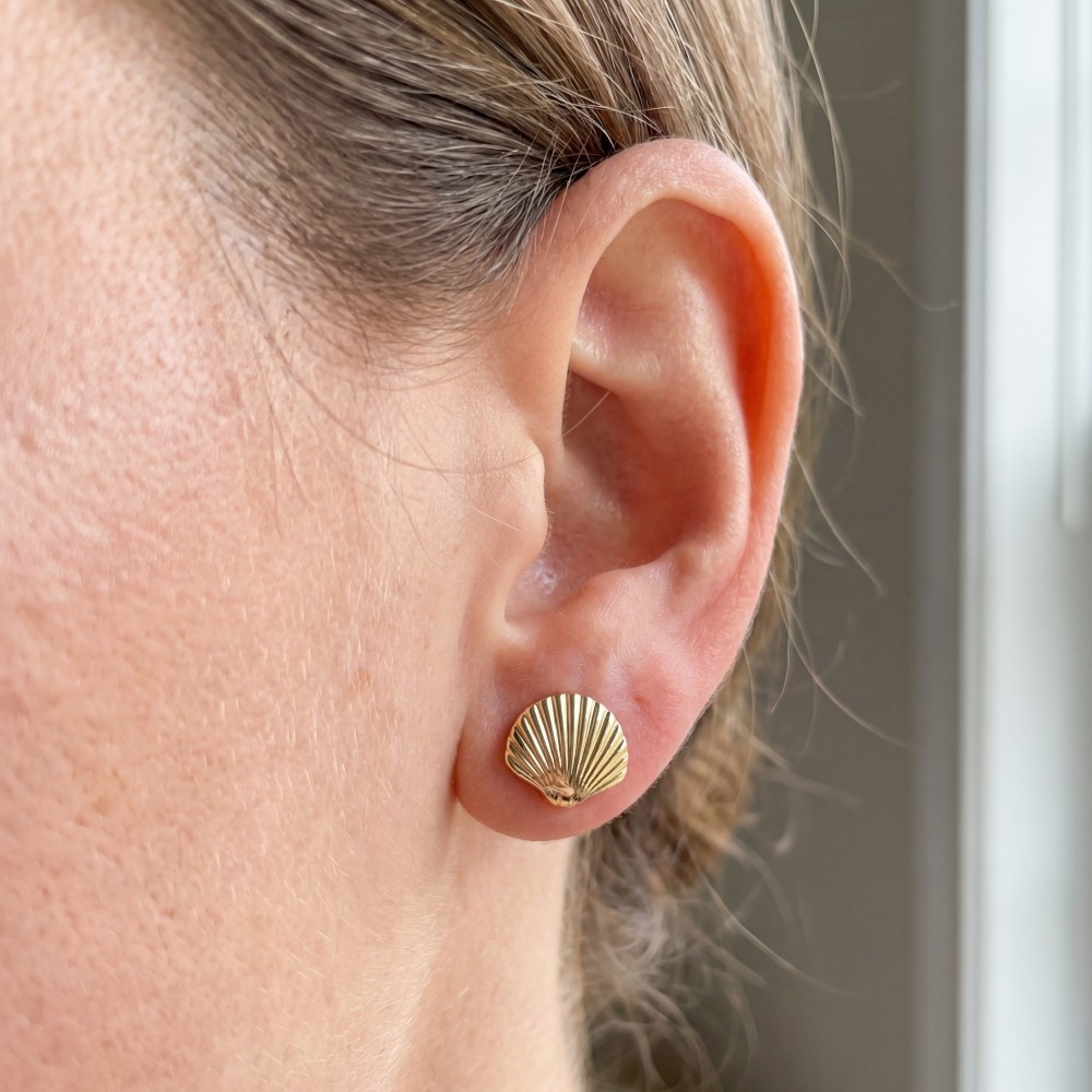 Gold Dipped Sea Shell Stud Earrings