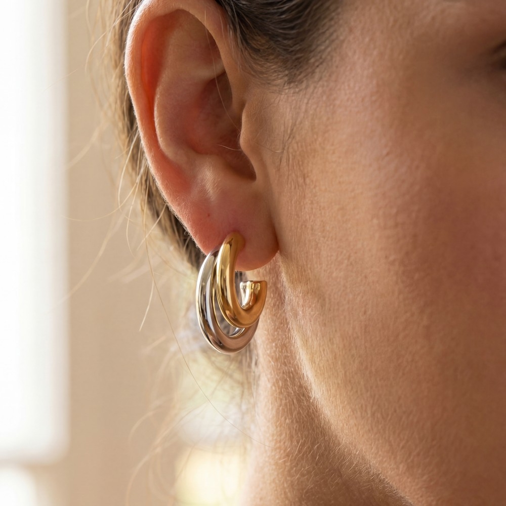 Gold Dipped Two Tone Layered Hoop Earrings