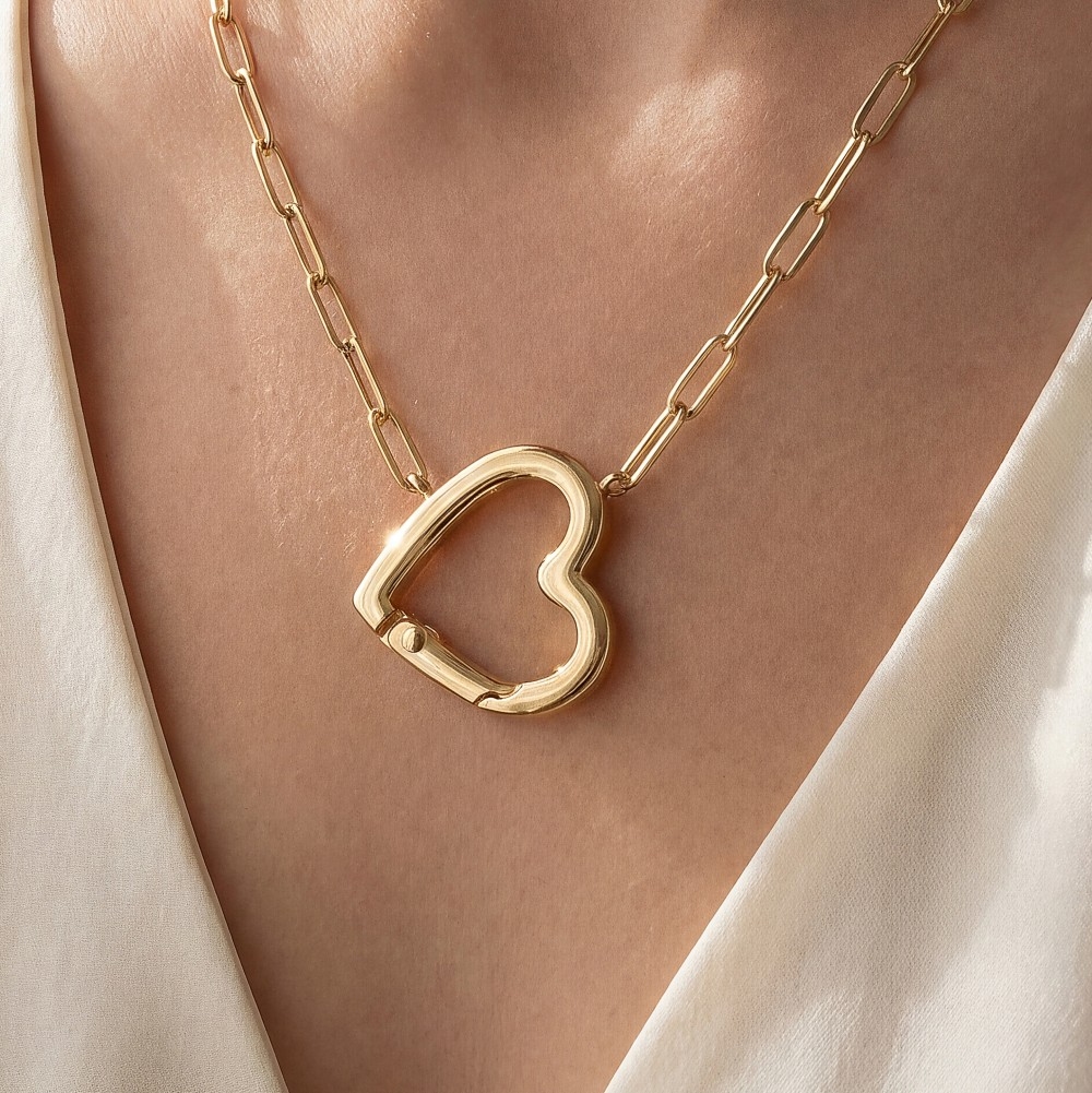 Gold Dipped Heart Carabiner Pendant Necklace